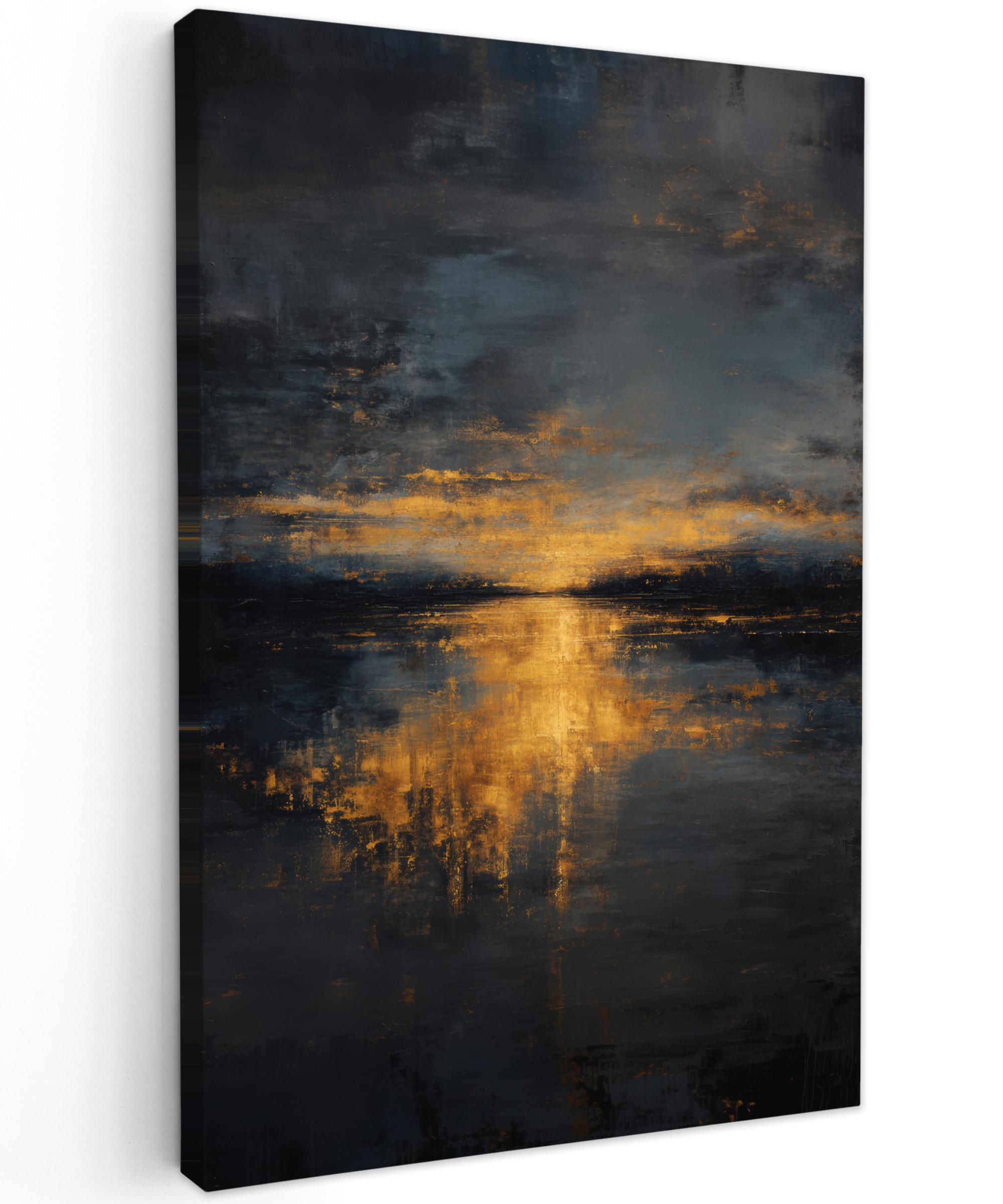 LEINWANDBILD Goldene Reflexion auf dem Wasser Wanddeko Schlafzimmer 60x90 cm - Anthrazit, Textil (60/90cm) - MuchoWow
