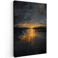 LEINWANDBILD Goldene Reflexion auf dem Wasser Wanddeko Schlafzimmer 60x90 cm - Anthrazit, Textil (60/90cm) - MuchoWow