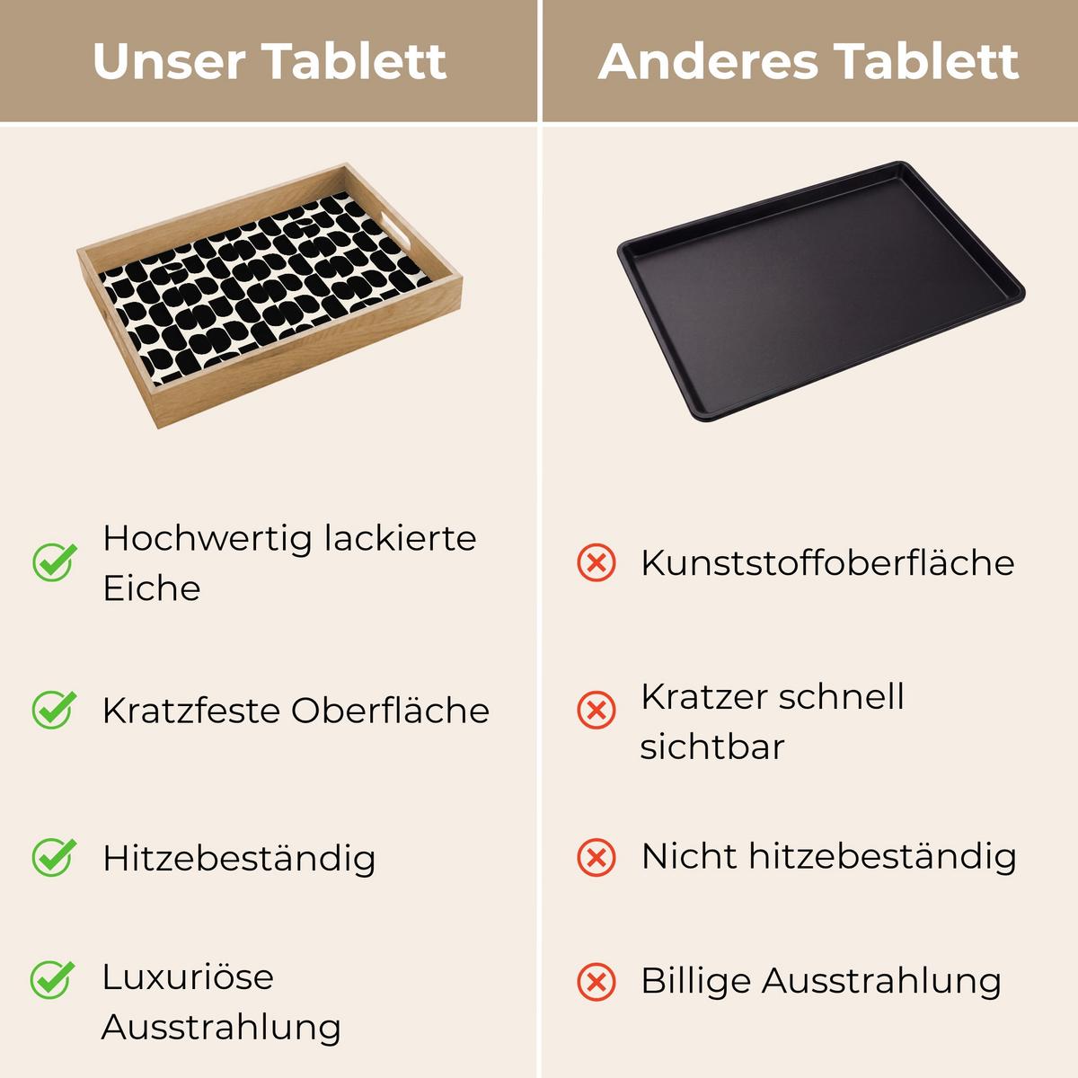 TABLETT Modern - Gemustert - Schwarz 40x30 cm - Schwarz, Holz (40/5/5cm) - OnlyWow