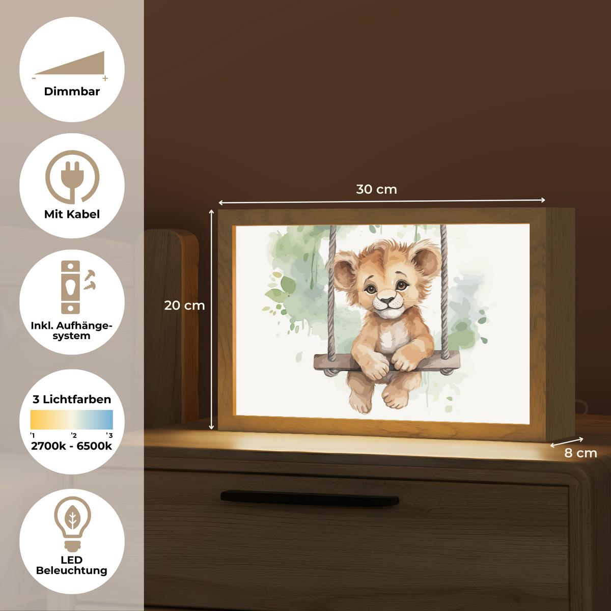 WANDLEUCHTE Löwe - Tier - Kinder - Dschungel 30x20 cm - Weiß, Holzwerkstoff (30/20/8cm) - OnlyWow