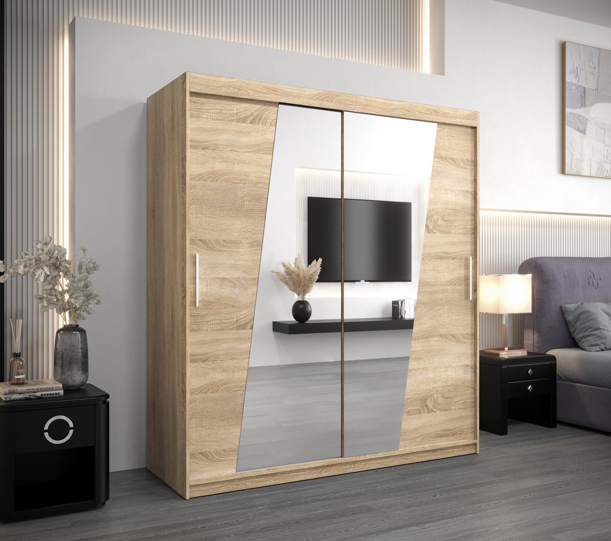 SCHWEBETÜRENSCHRANK 200/180/62 2-türig - Silberfarben/Sonoma Eiche, Holz/Kunststoff (180/200/62cm) - MÖBEL KRYSPOL