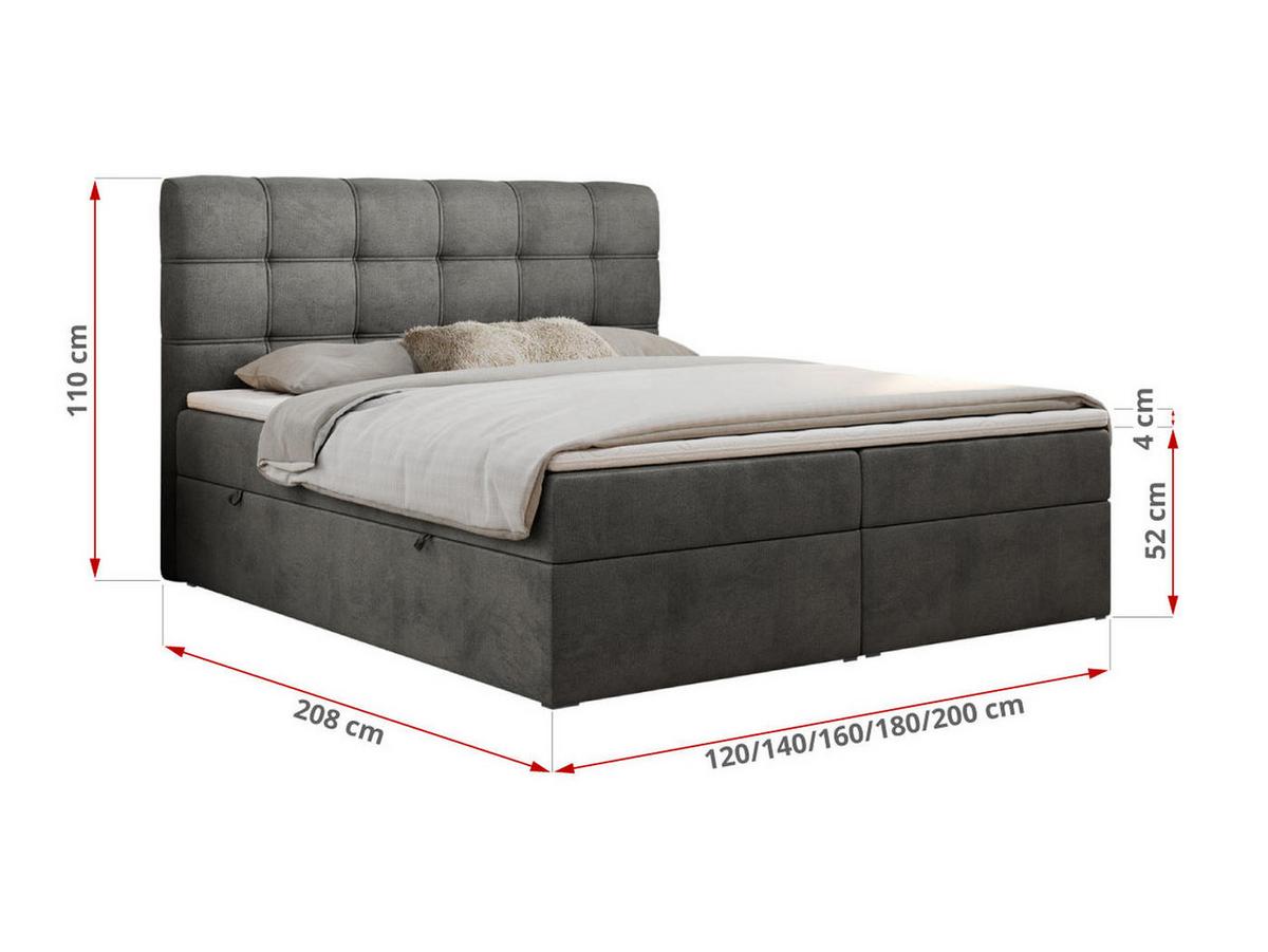 BOXBETT FAST 160/200 Dunkelgrau Velvet - H4 - Dunkelgrau, Holz/Textil (160/200cm) - MKS