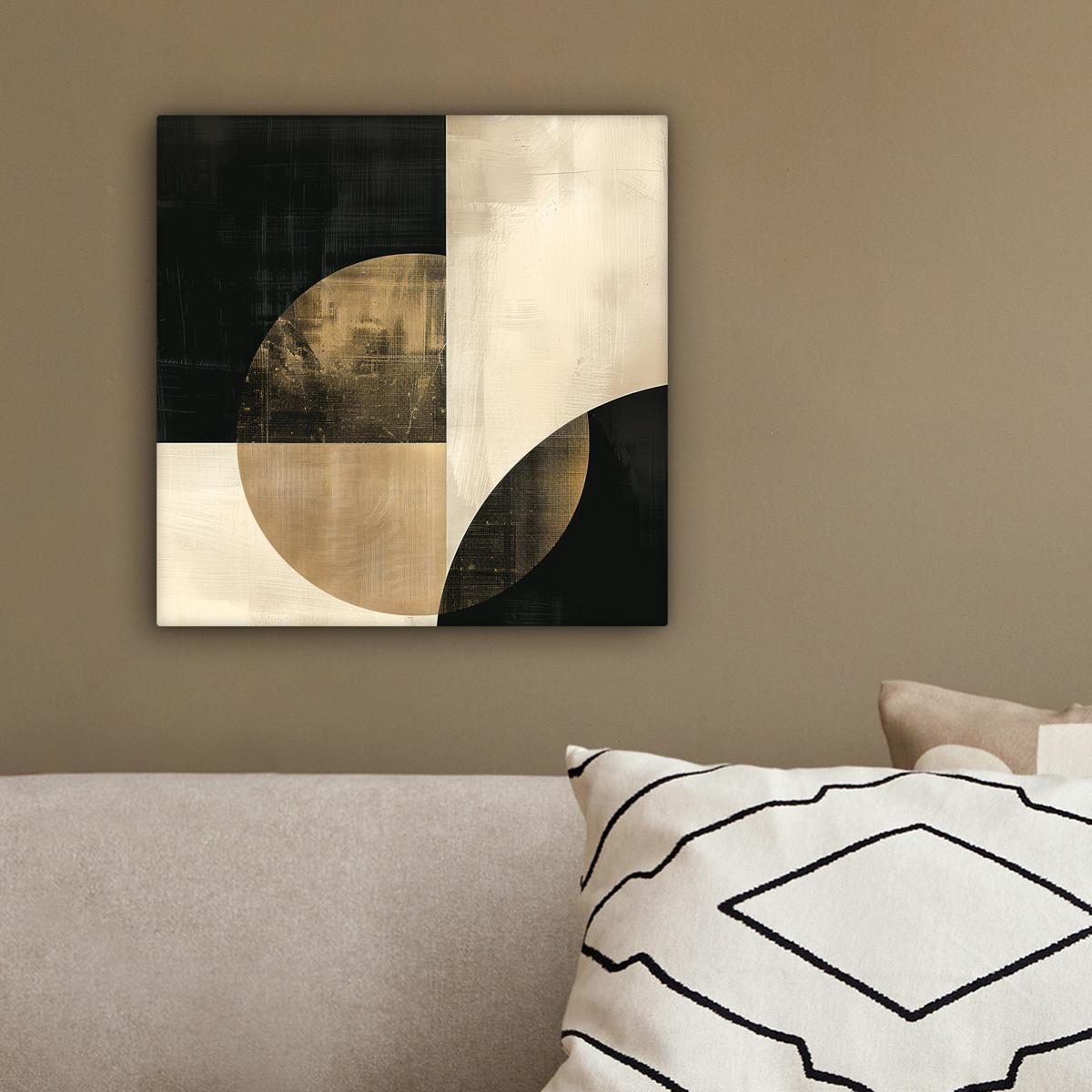 LEINWANDBILD Abstrakt - Geometrische Formen - Schwarz - Gold Deko Wohnzimmer 20x20 cm - Ecru, Textil (20/20cm) - MuchoWow