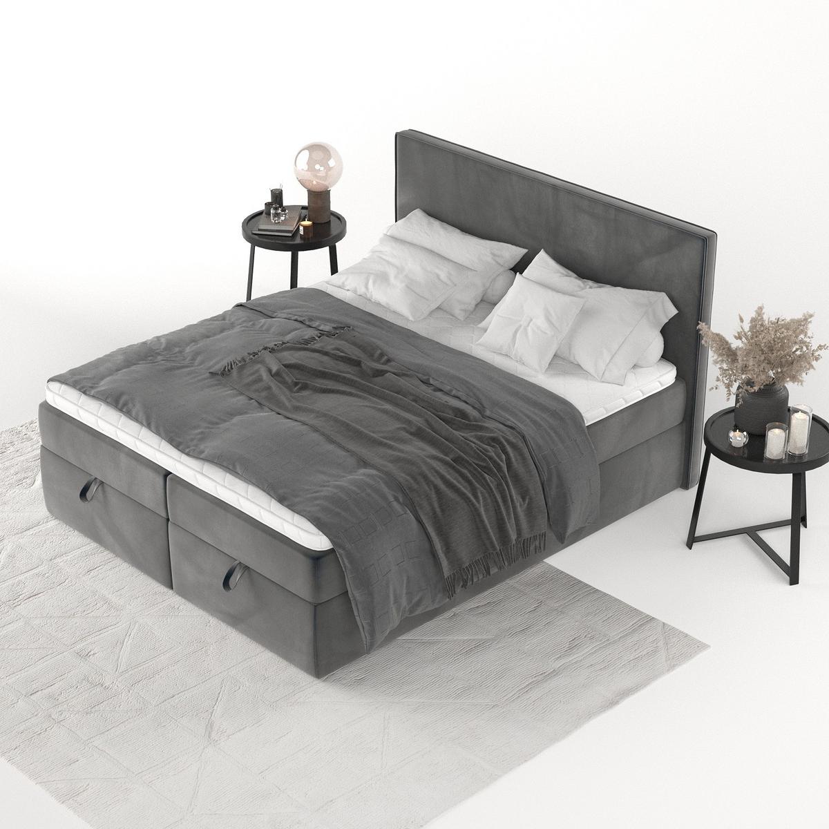 BOXBETT Velma 180/200 cm Anthrazit im Paros Stoff - Anthrazit/Schwarz, Holz/Holzwerkstoff (180/200cm) - AltaBeds