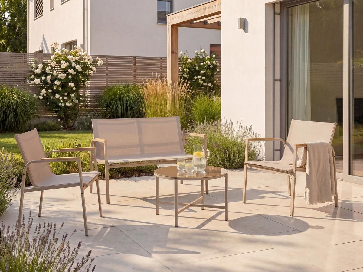 LOUNGE-SET mit Tisch 4-Sitzer Metall Beige Ledro - Beige, Metall - Beliani