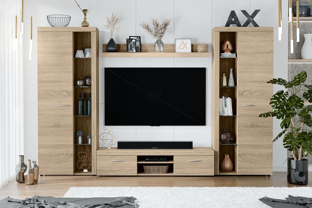 WOHNWAND Spacoro XL Sonoma Eiche 300/190/40 cm Viel Stauraum ohne LED - Sonoma Eiche, Holzwerkstoff/Kunststoff (300/190/40cm) - AX Living