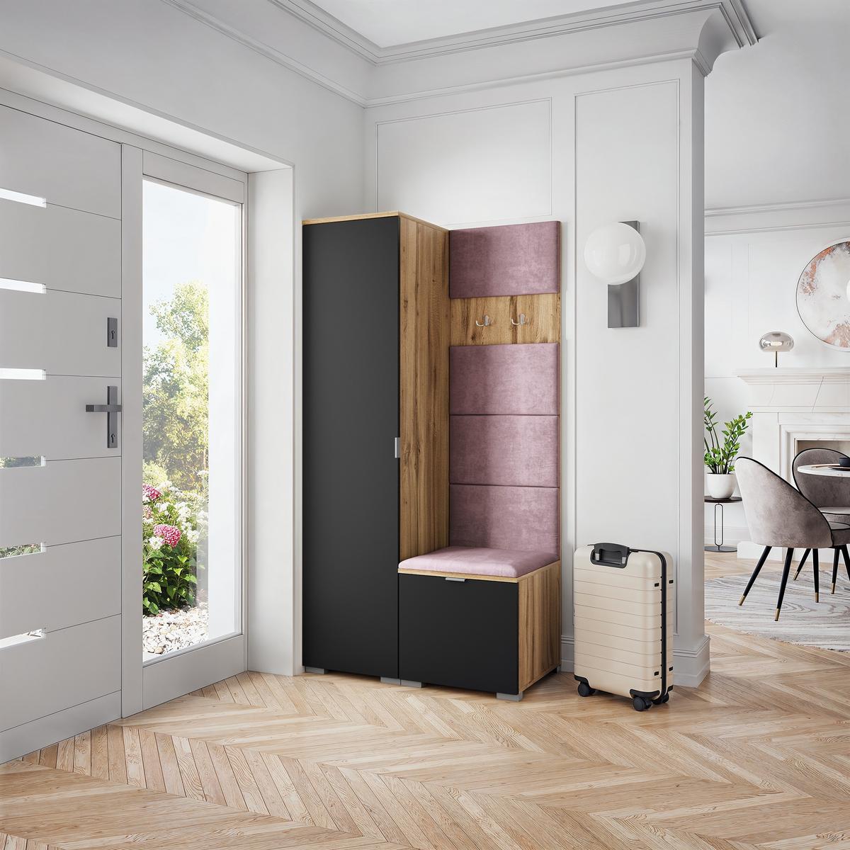 GARDEROBENSCHRANK LORI 95/181/51 cm Modern Garderobe-Set Eiche Wotan - Eiche Wotan/Lila, Holzwerkstoff (95/181/51cm) - MASSENO