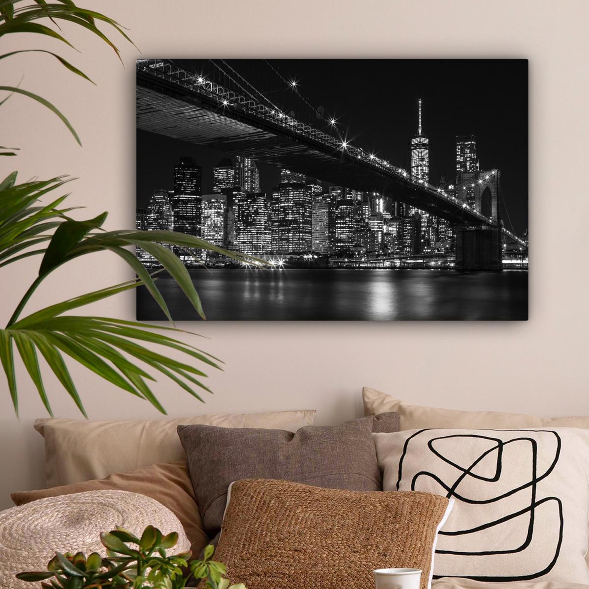LEINWANDBILD New York - Brooklyn - Brücke Wanddeko 90x60 cm - Schwarz, Textil (90/60cm) - MuchoWow