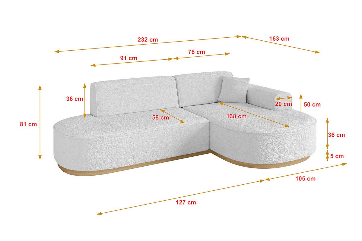 ECKSOFA Ottomane Rechts MARI-L1-v2 - 243x171x83 cm Weiß Bouclé - Weiß, Holzwerkstoff/Textil (171/243cm) - ALTDECOR