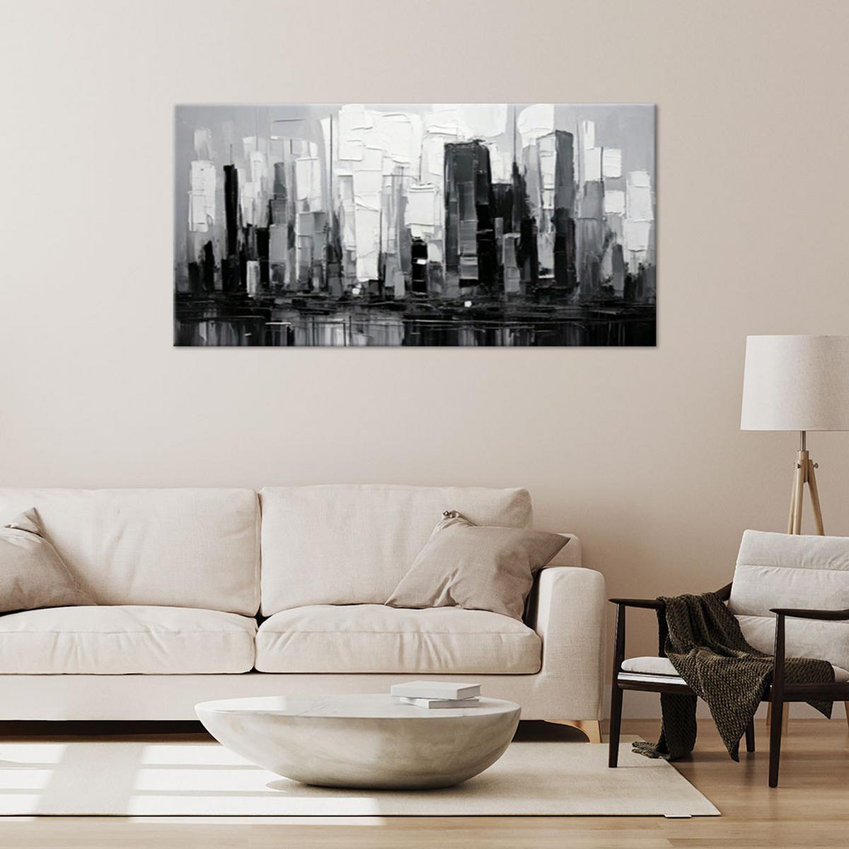 LEINWANDBILD Abstraktion Architektur Wolkenkratzer 80x40cm - Schwarz, Textil (80/40cm) - Feeby