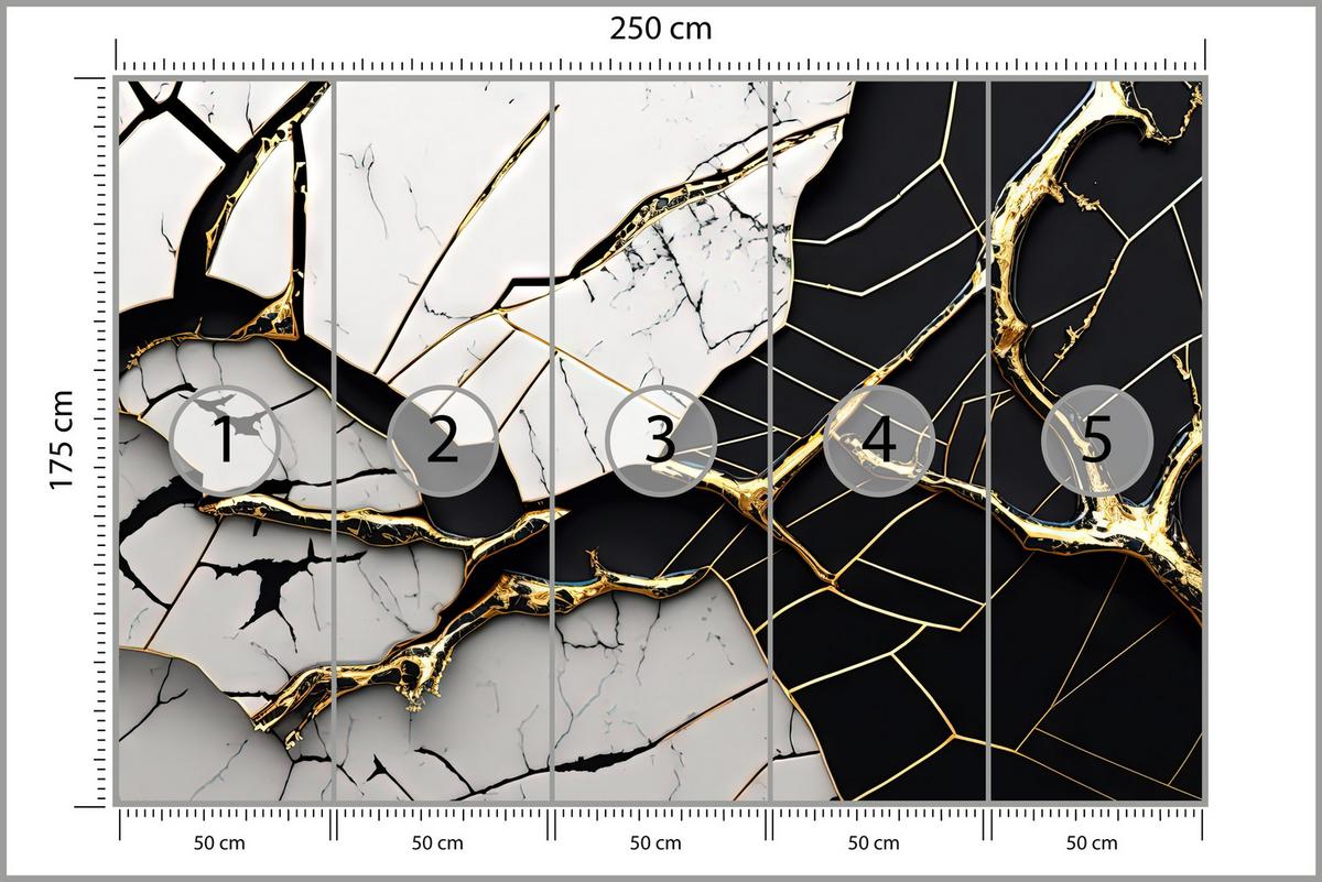 FOTOTAPETER für Badezimmer Abstrakter Marmor Goldene Verzierung 250x175 - Schwarz/Weiß, Papier (250/175cm) - Muralo