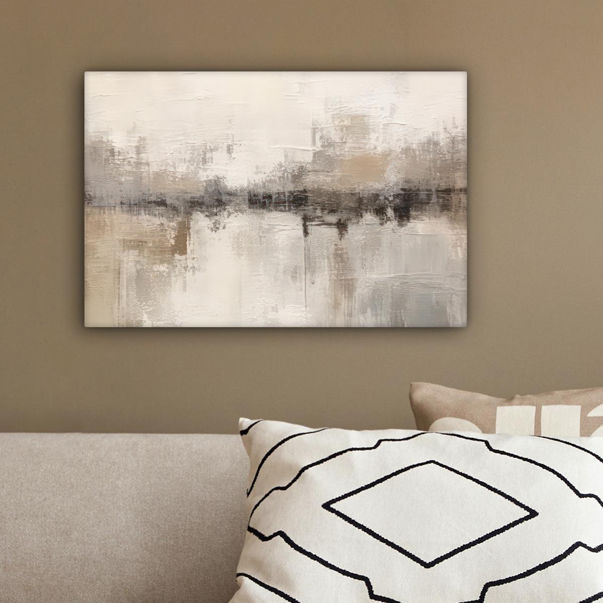 LEINWANDBILD Moderne Kunst - Abstrakt - Beige Deko Schlafzimmer 30x20 cm - Beige, Textil (30/20cm) - MuchoWow