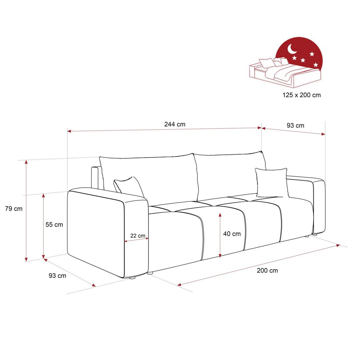 SCHLAFSOFA Leros - Hellgrau, Holzwerkstoff/Textil (244/79/93cm) - Fun Möbel