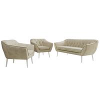 SITZGARNITUR PIRS 3+1+1 - Beige Velvet - Weiße Beine - Beige/Weiß, Holzwerkstoff/Textil (180/75/74cm) - MKS