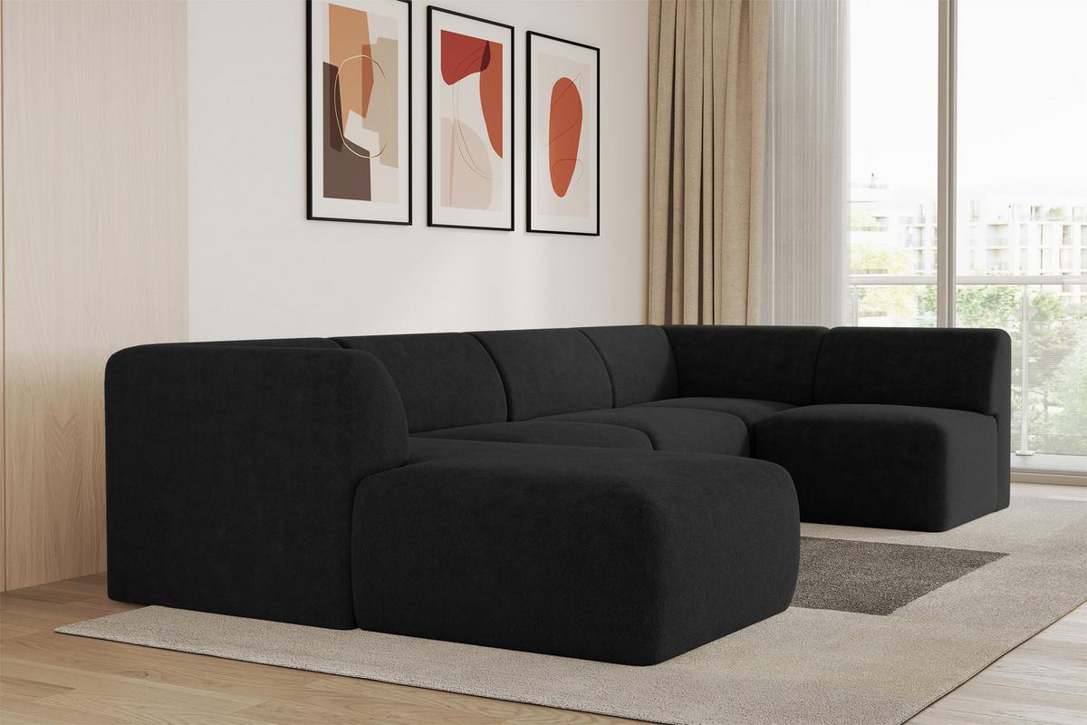 WOHNLANDSCHAFT Ottomane Links MOVO-L 345x180x78 cm Schwarz Tissu - Schwarz Hochglanz, Holzwerkstoff/Kunststoff (345/78/180cm) - ALTDECOR