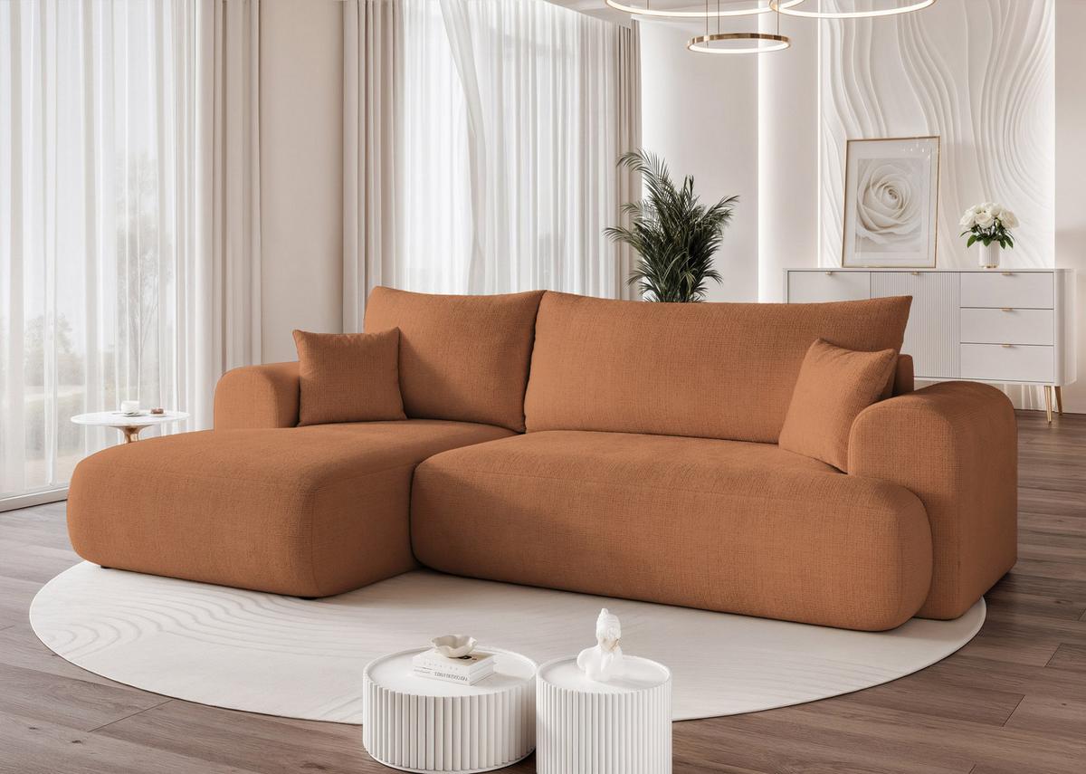 ECKSOFA BLOOM Links mit Schlaffunktion und Bettkasten Orange - Orange, Kunststoff/Textil (263/150cm) - Idohome