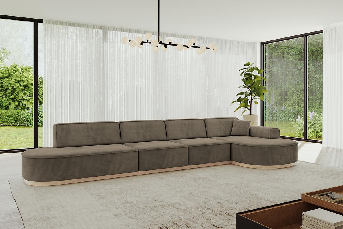 ECKSOFA Ottomane Rechts MARI-L3-v1 - 413x171x83 cm Dunkelbraun Velours - Dunkelbraun, Holzwerkstoff/Textil (171/413cm) - ALTDECOR