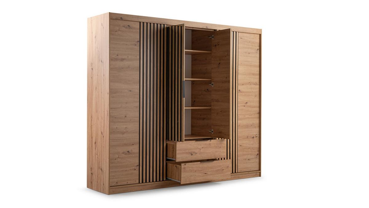 SCHWEBETÜRENSCHRANK AKALI 250/213/60 cm 4-türig mit Spiegel Eiche Artisan - Eiche Artisan, Holzwerkstoff (250/213/60cm) - MASSENO