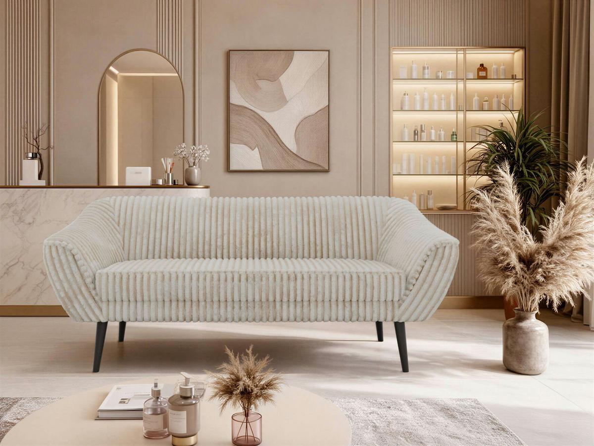 3-SITZER-SOFA PIRS - Beige Cord - Schwarze Beine - Beige/Creme, Holzwerkstoff/Textil (180/75/74cm) - MKS