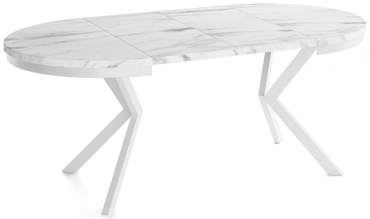 ESSTISCH Cloud runder ausziehbarer, Marmor Weiß 100-180/100/76 cm - Ecru/Weiß, Holzwerkstoff/Metall (100/180/76cm) - WFL GROUP