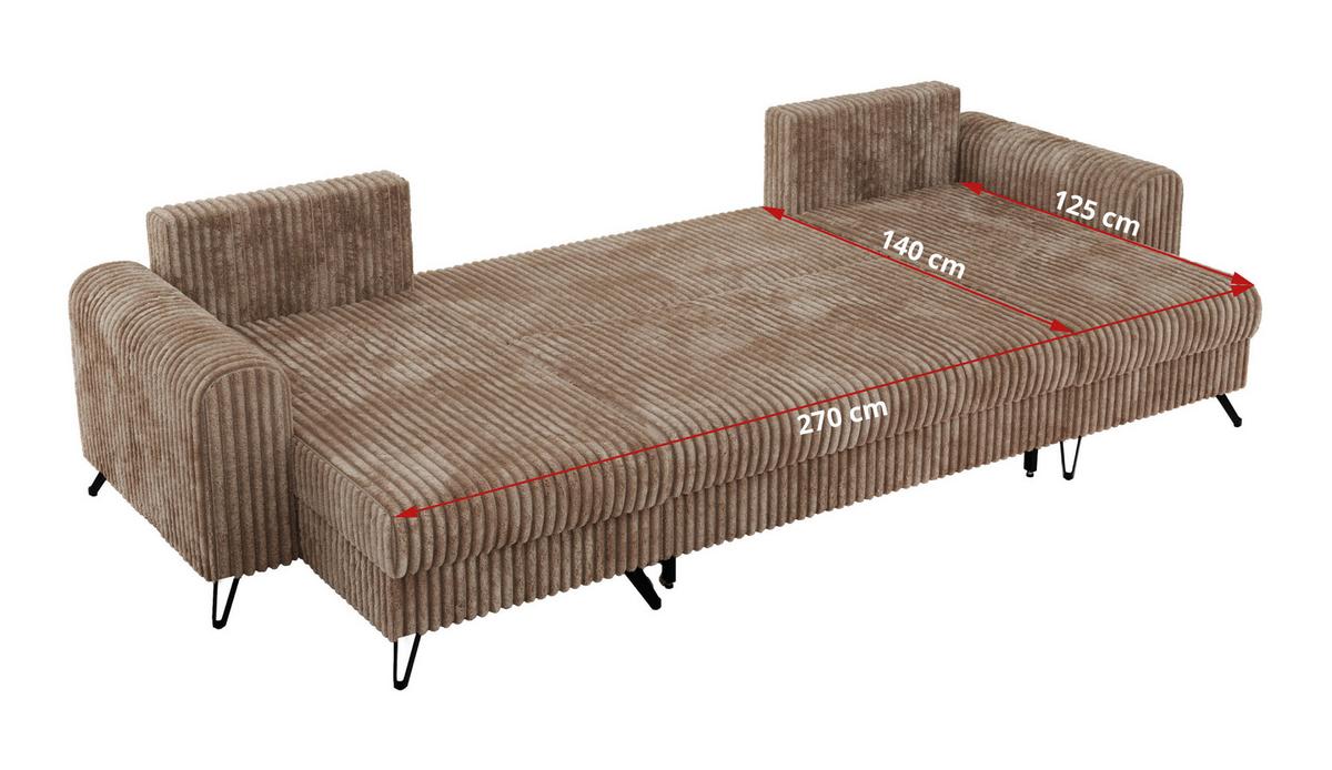 WOHNLANDSCHAFT AXEL U Cord Braun - Schwarz/Braun, Textil/Metall (312/90/140cm) - MKS