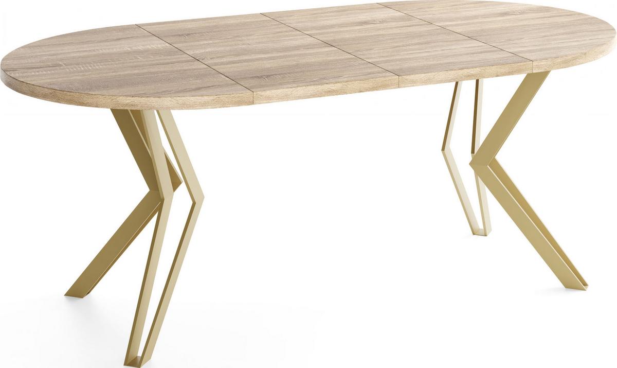 ESSTISCH Daisy runder ausziehbarer, Sonoma Eiche 120-200/100/76 cm - Goldfarben/Sonoma Eiche, Holzwerkstoff/Metall (120/200/76cm) - WFL GROUP