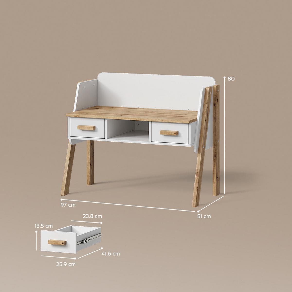 SCHREIBTISCH Mailo Weiß/Artisan 97 x 80 cm - Weiß/Eiche Artisan, Holzwerkstoff (51/97/80cm) - Livinity®