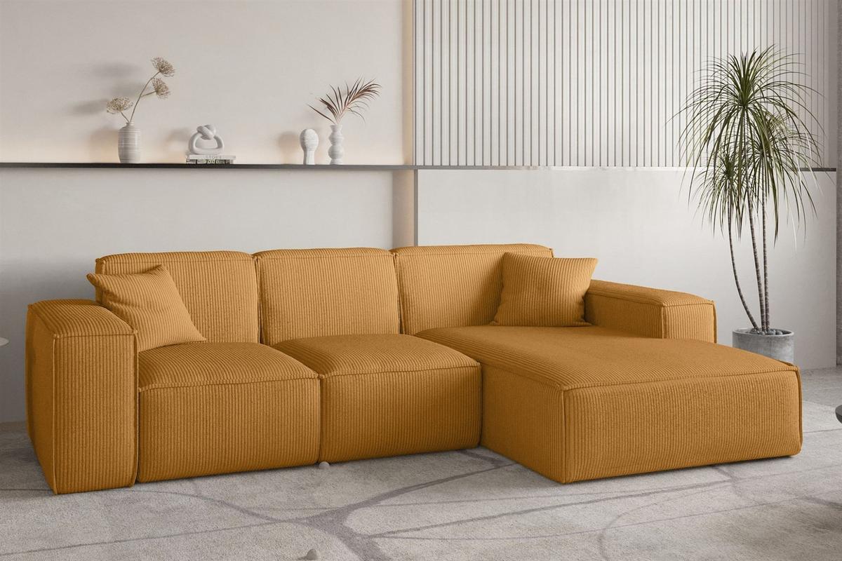 ECKSOFA Celes Premium Stoff Scala - Currygelb, Holzwerkstoff/Textil (266/165cm) - Fun Möbel