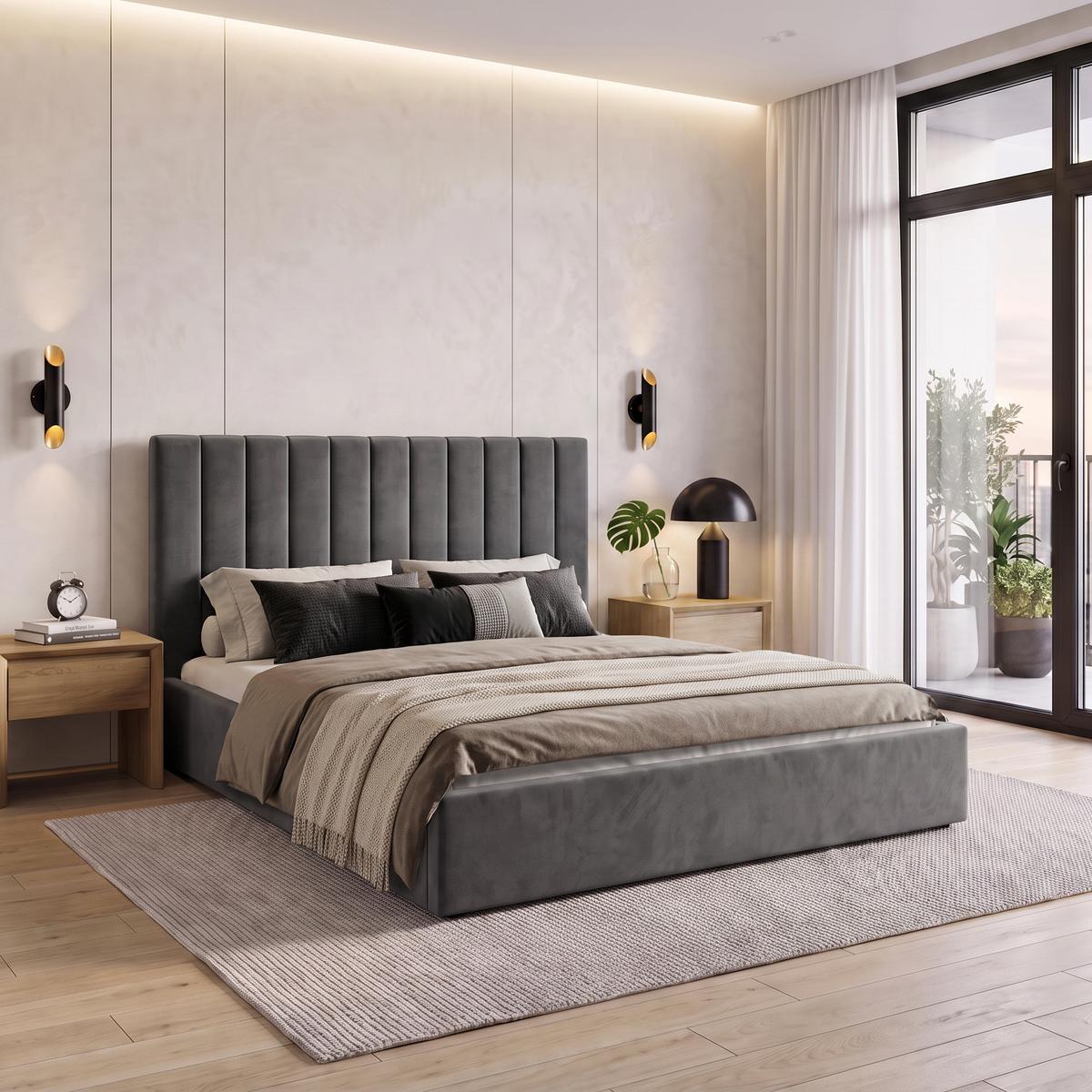 POLSTERBETT Melvio Doppelbett 160x200 cm mit Bettkasten und Schaumstoffmatratze 10 cm, Dunkelgrau - Dunkelgrau, Textil (160/200cm) - Beautysofa