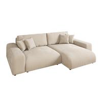 ECKSOFA mit Schlaffunktion, Bettkasten, Wellenunterfederung, seitenverkehrt montierbar B255/T165/H84 cm, Liegefl. 148x196 cm, Cord Beige / 21001 - Beige/Schwarz, Kunststoff/Textil (255/165cm) - luma-home