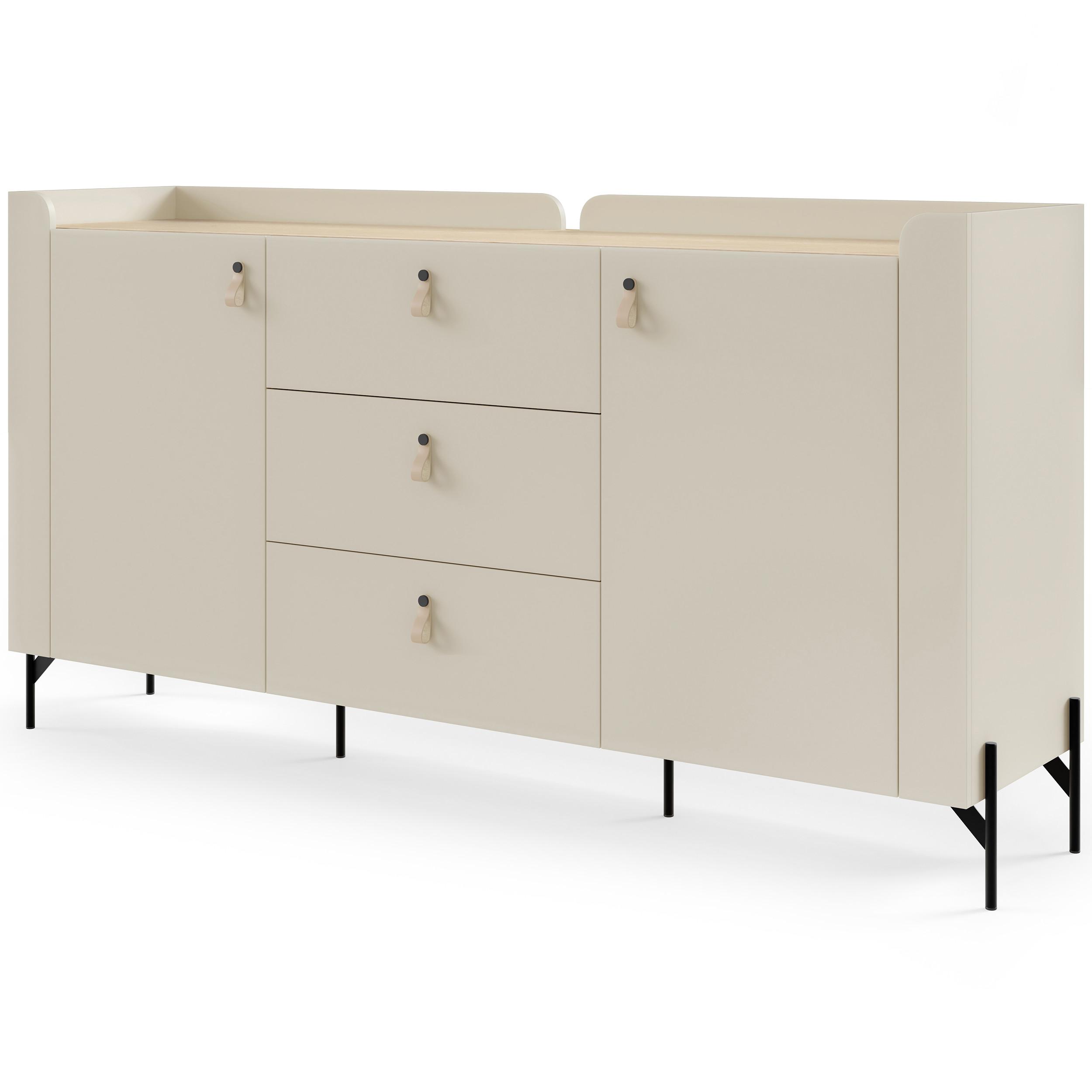 KOMMODE Sorella mit 2 Türen und 3 Schubladen, 180 cm, für Jugendzimmer, Macadamia + Eiche Mavelie - Eichefarben/Beige, Leder/Holzwerkstoff (180/95/42cm) - Beautysofa