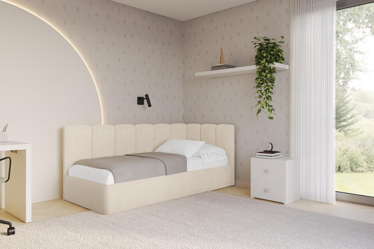 EINZELLBETT Jugendbett mit Bettkasten und Matratze H3/H4, Links - DEXY 100x200 Beige - Creme, Holzwerkstoff/Textil (100/200cm) - ALTDECOR