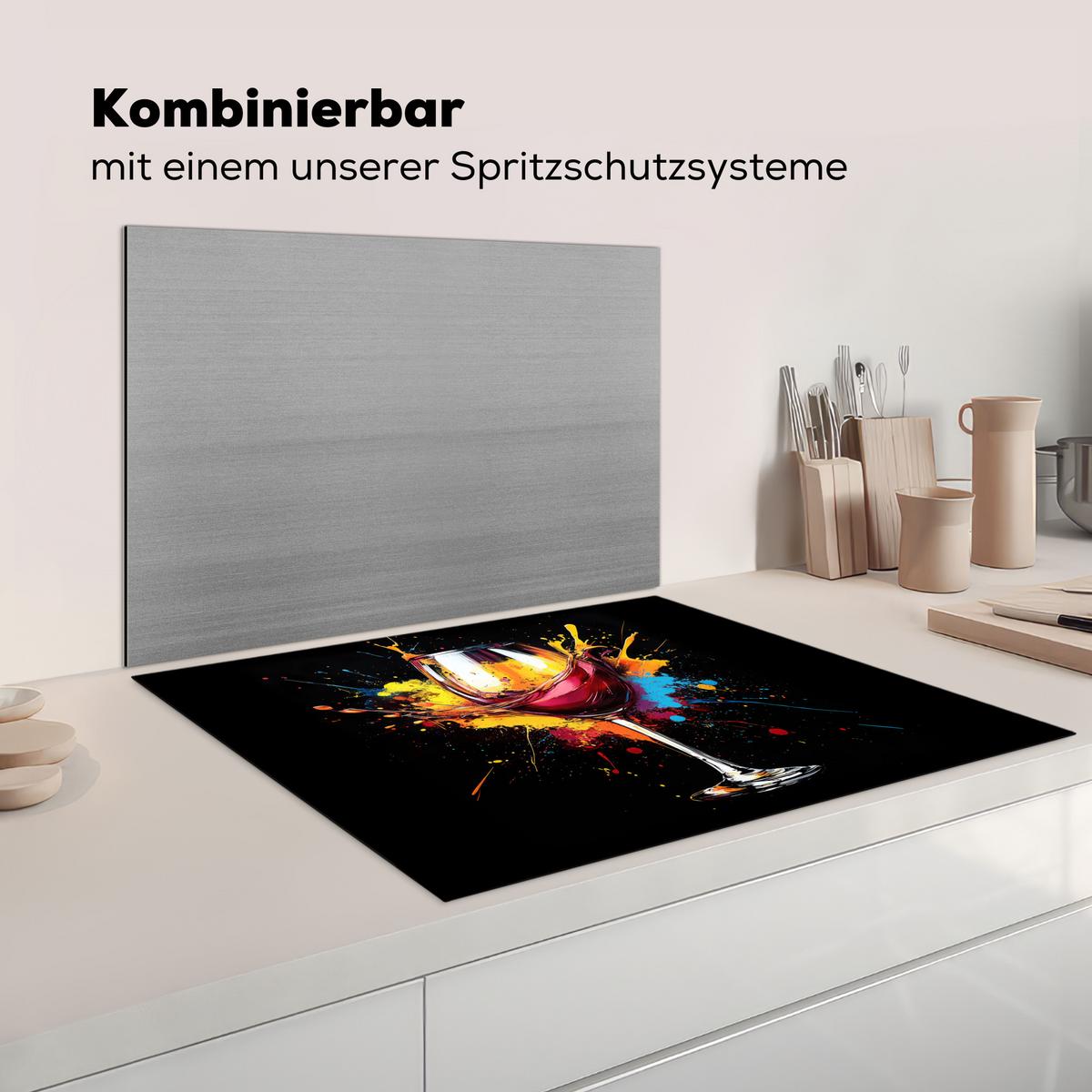 HERDABDECKPLATTE Wein - Glas - Graffiti - Getränk - Rot - Farbe Induktionsmatte 77x59 cm - Weinrot, Kunststoff (77/59/0.2cm) - MuchoWow