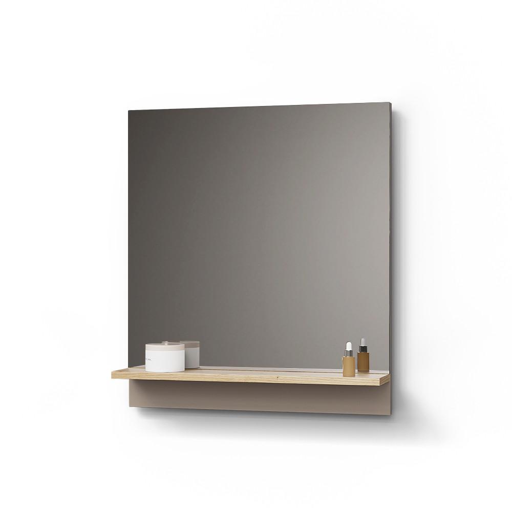 BADSPIEGEL Timavo Greige 60 x 67 cm mit Regal - Greige, Holzwerkstoff (60/67/14cm) - Livinity®