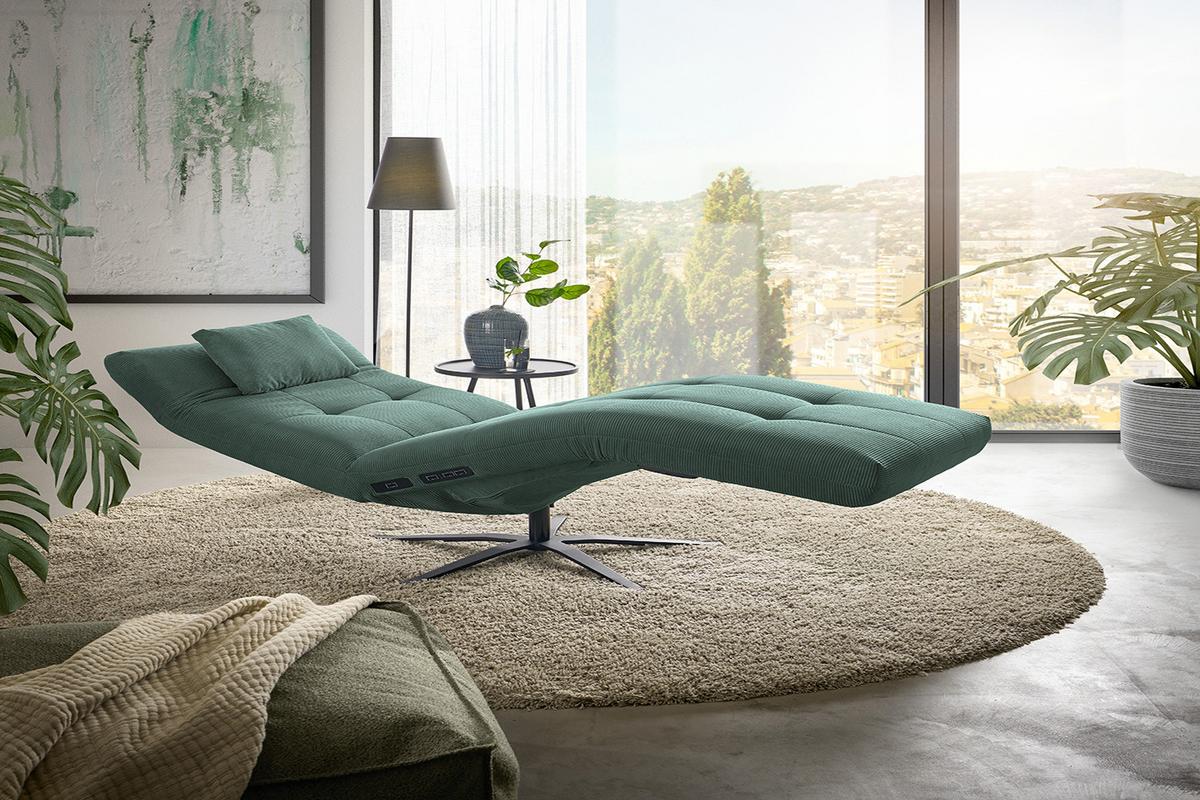 RELAXLIEGE LETICIA Smaragdgrün Cord Drehbar (360°), Relaxfunktion - Smaragdgrün/Schwarz, Textil/Metall (82/115/156cm) - KAWOLA