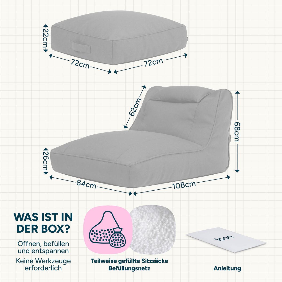 SITZSACK Outdoor mit Bodenkissen Nova - Beige, Textil (84/68/180cm) - icon