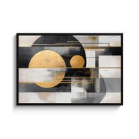 POSTER MIT RAHMENGERAHMTES BILD Abstrakt - Gold - Silber - Formen - Ästhetisch - Modern 120x80 cm - Goldfarben, Papier (120/80cm) - MuchoWow