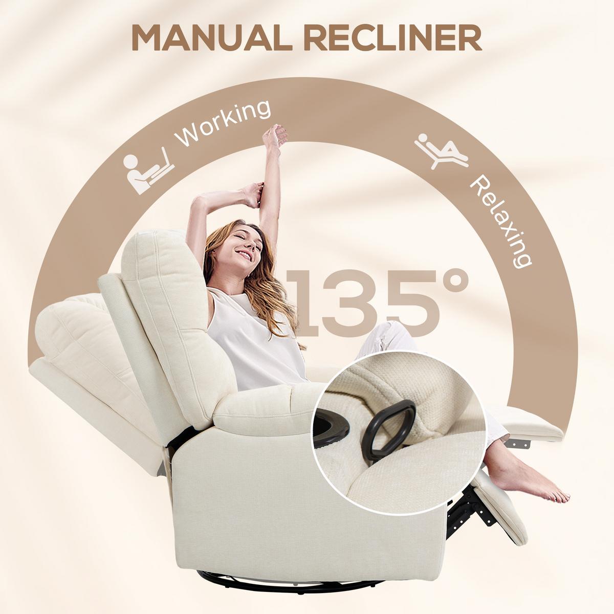 RELAXSESSEL Drehbar Fernsehsessel mit Liegefunktion, Schaukelfunktion Beige - Beige/Schwarz, Textil/Metall (96/108/88cm) - HOMCOM
