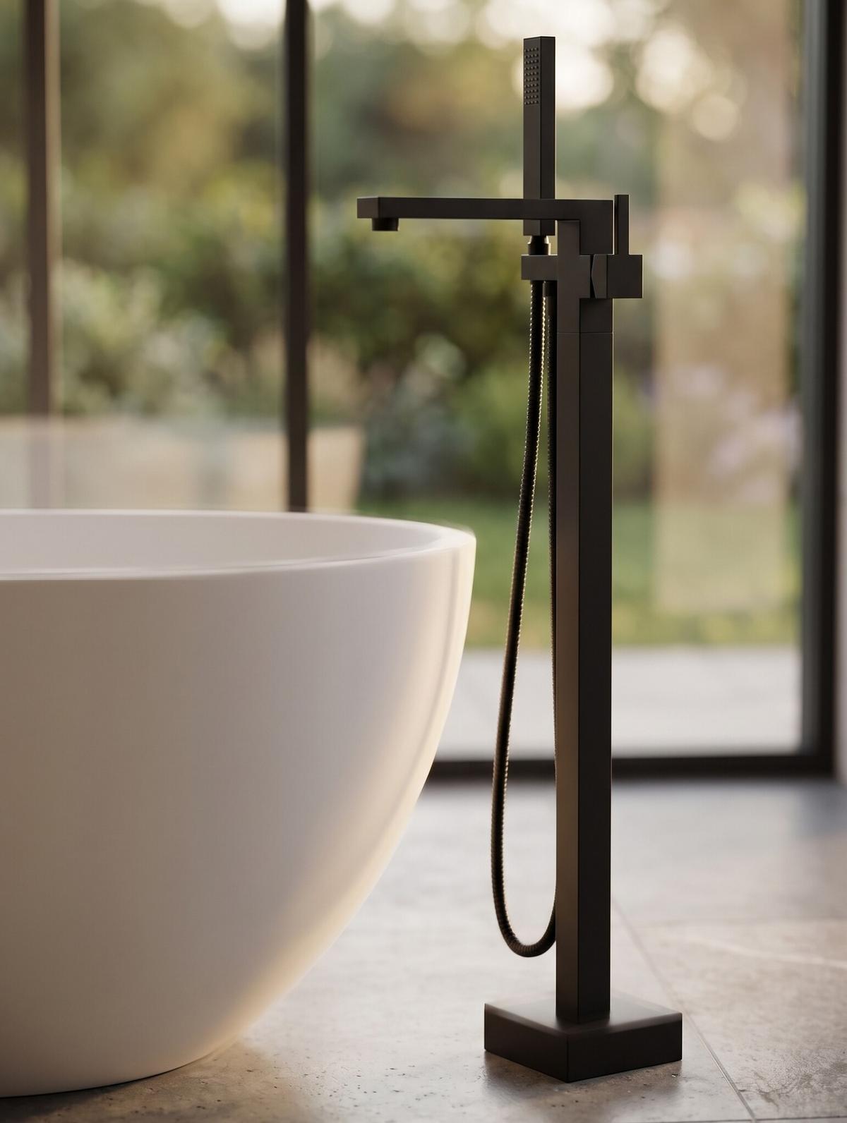 BADEWANNENARMATUR Atlas freistehend Schwarz Matt - Schwarz, Metall (17/108/23cm) - Badplaats