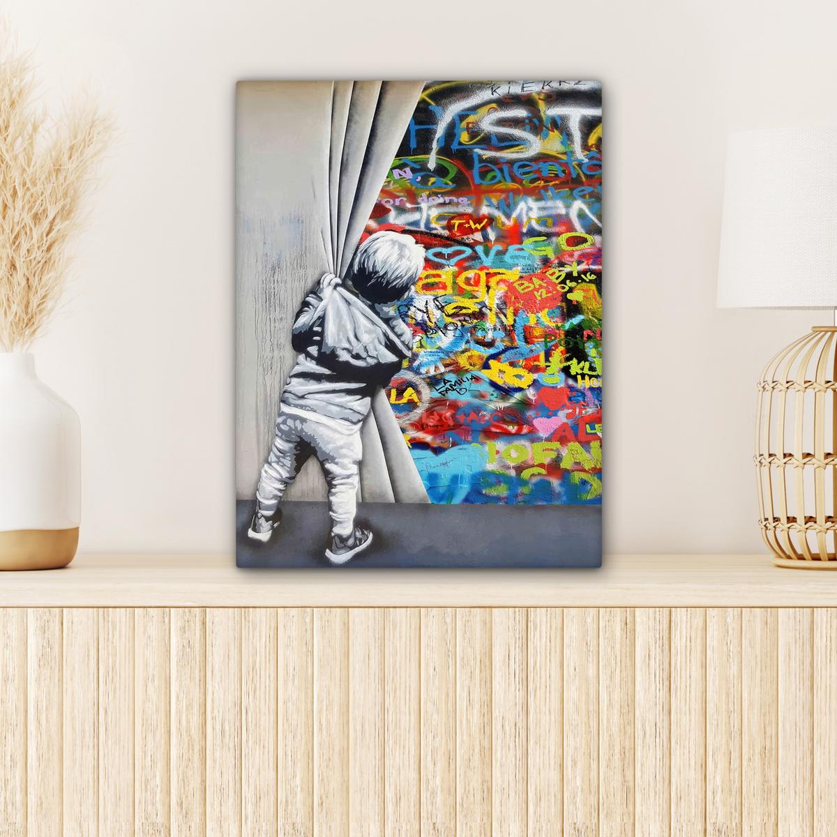 LEINWANDBILD Graffiti - Junge - Ilussie - Straßenkunst Room Decor 30x40 cm - Hellgrau, Textil (30/40cm) - MuchoWow