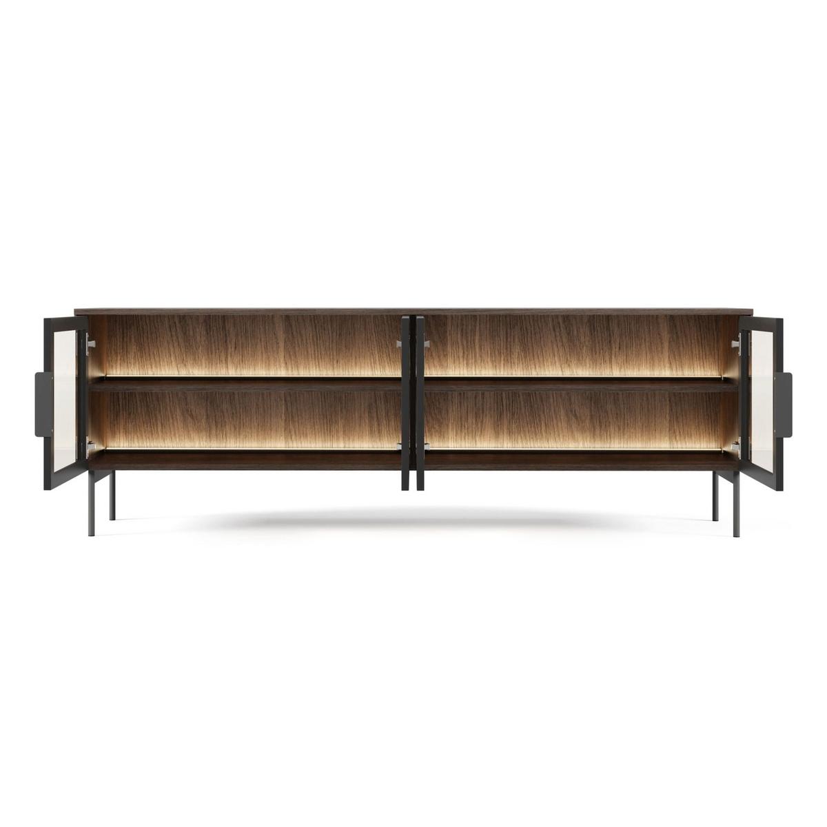 TV-LOWBOARD Lumi mit Glasfronten Eiche Dunin 181 cm - Dunkelbraun/Schwarz, Holzwerkstoff/Metall (181.3/39.3/39.3cm) - Selsey