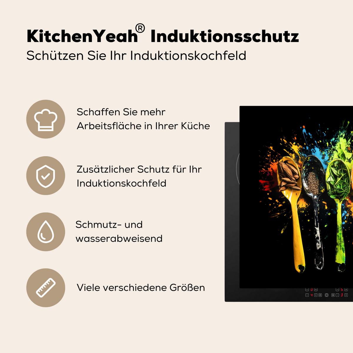 HERDABDECKPLATTE Löffel - Gewürze - Modern - Graffiti - Farbe - Farbenfroh Induktionsmatte 83x51 cm - Multicolor, Kunststoff (83/51.5/0.2cm) - MuchoWow