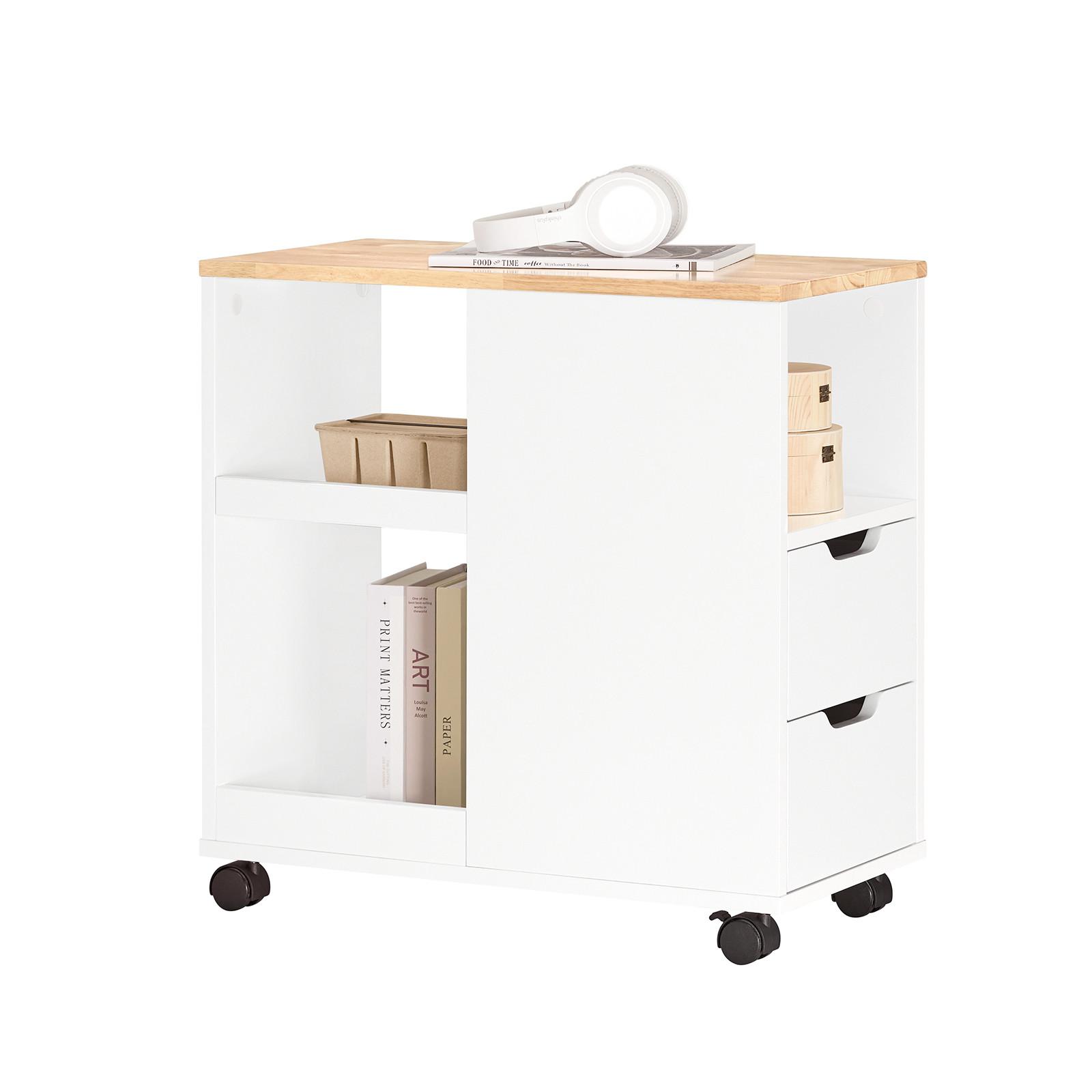 DRUCKERTISCH mit Rollen, Weiß-Natur 60x30x60cm - Weiß/Naturfarben, Holz/Holzwerkstoff (30/60/60cm) - SoBuy