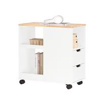 DRUCKERTISCH mit Rollen, Weiß-Natur 60x30x60cm - Weiß/Naturfarben, Holz/Holzwerkstoff (30/60/60cm) - SoBuy