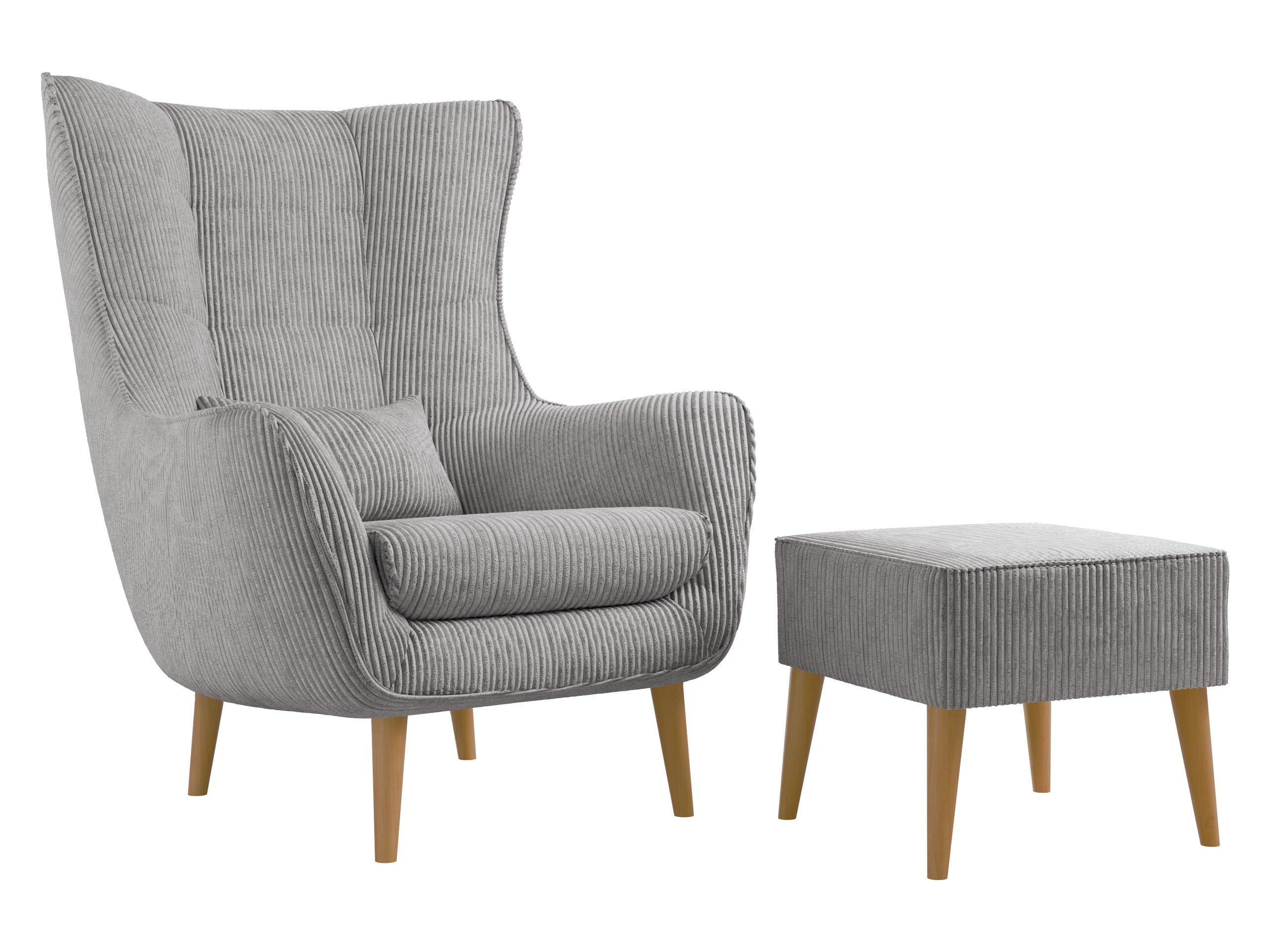 SESSEL Estjano Cord mit Fußbank - Beige/Hellgrau, Holz/Textil (80/106/95cm) - MIRJAN24