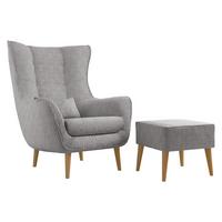 SESSEL Estjano Cord mit Fußbank - Beige/Hellgrau, Holz/Textil (80/106/95cm) - MIRJAN24