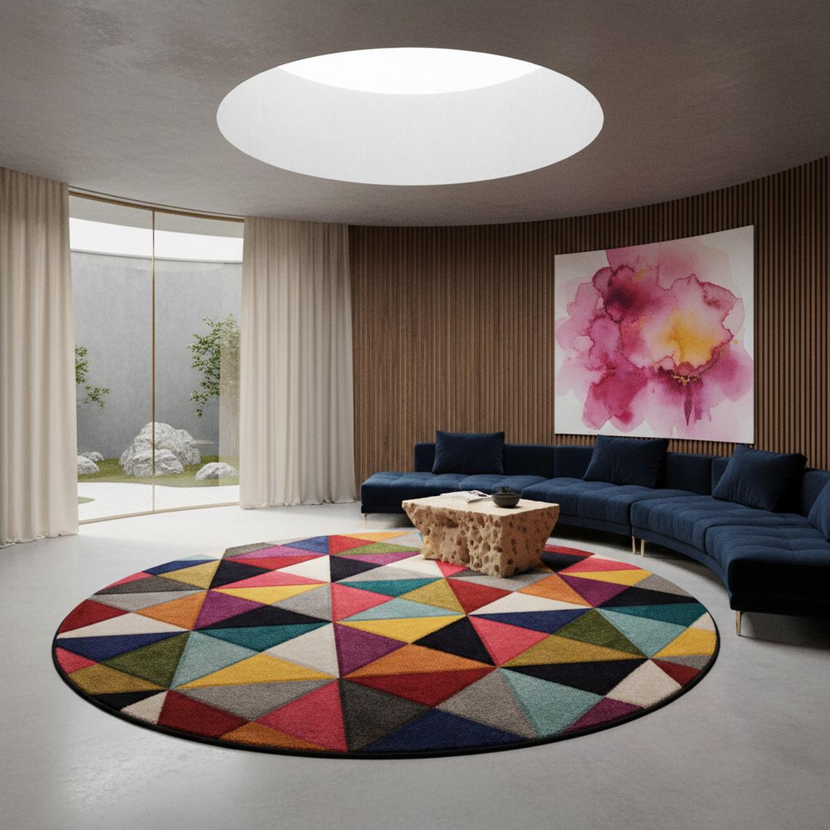 TEPPICH MEON, geometrisch, aus Polypropylen, Florhöhe 11 mm, Bunt, Ø 160 cm - Multicolor, Textil (160/160cm) - KADIMA DESIGN