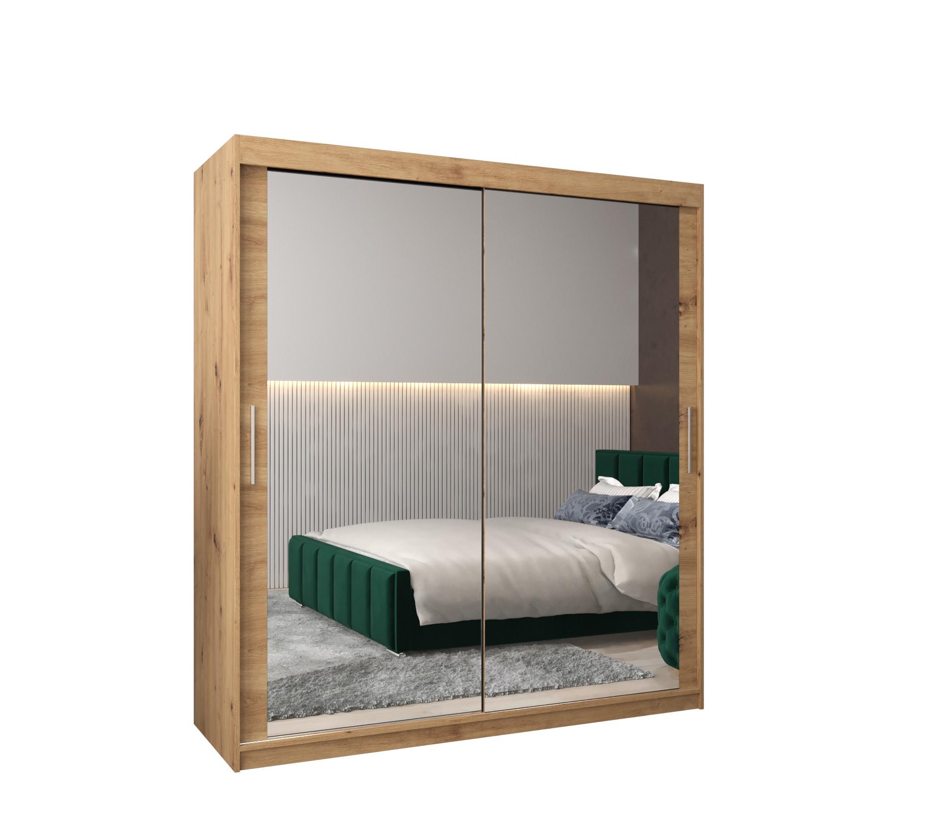 SCHWEBETÜRENSCHRANK 200/180/62 2-türig - Silberfarben/Eiche Artisan, Holz/Kunststoff (180/200/62cm) - MÖBEL KRYSPOL