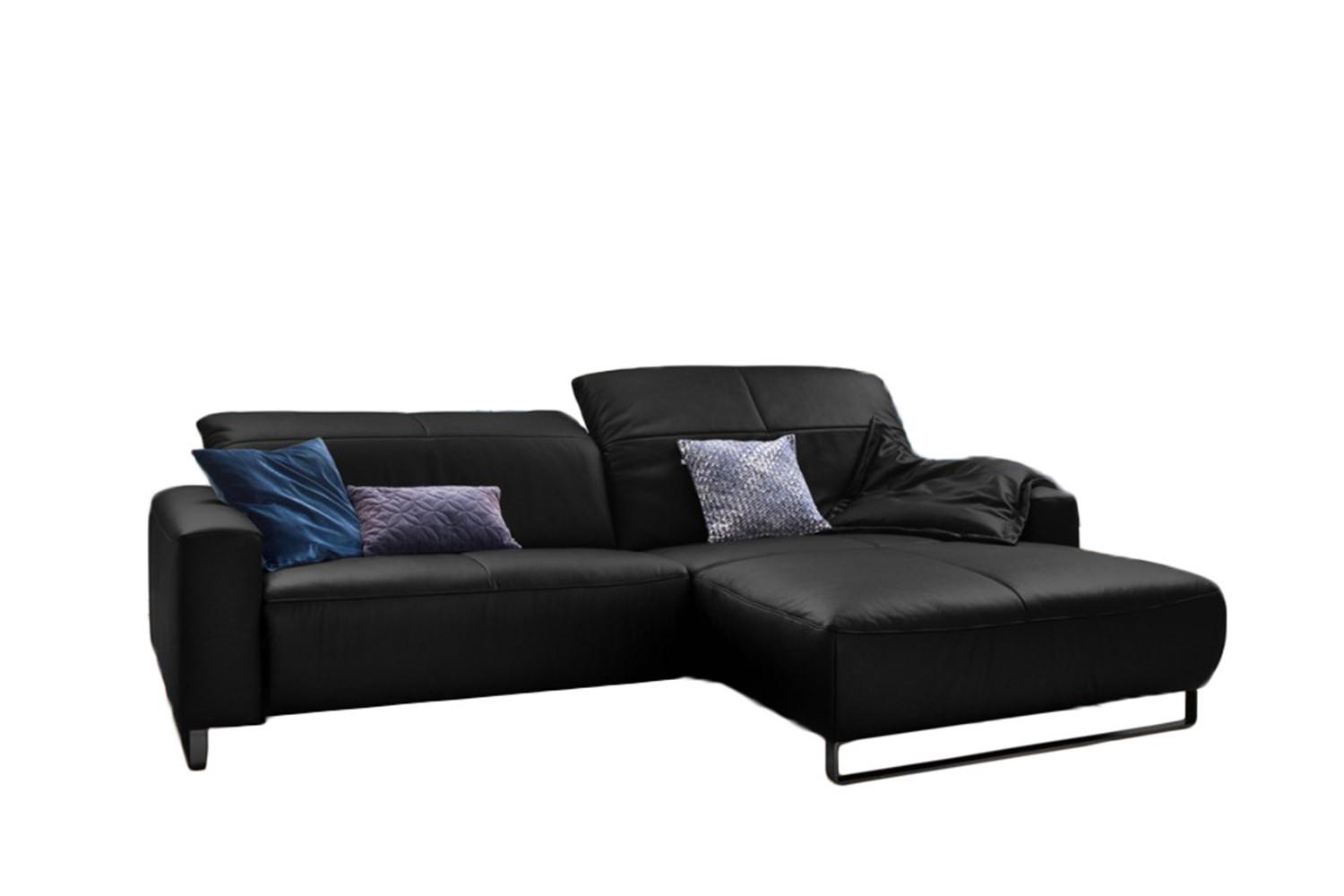 ECKSOFA MIT SITZTIEFENVERSTELLUNG YORK Schwarz Leder Relaxfunktion - Schwarz, Leder (284/180cm) - KAWOLA
