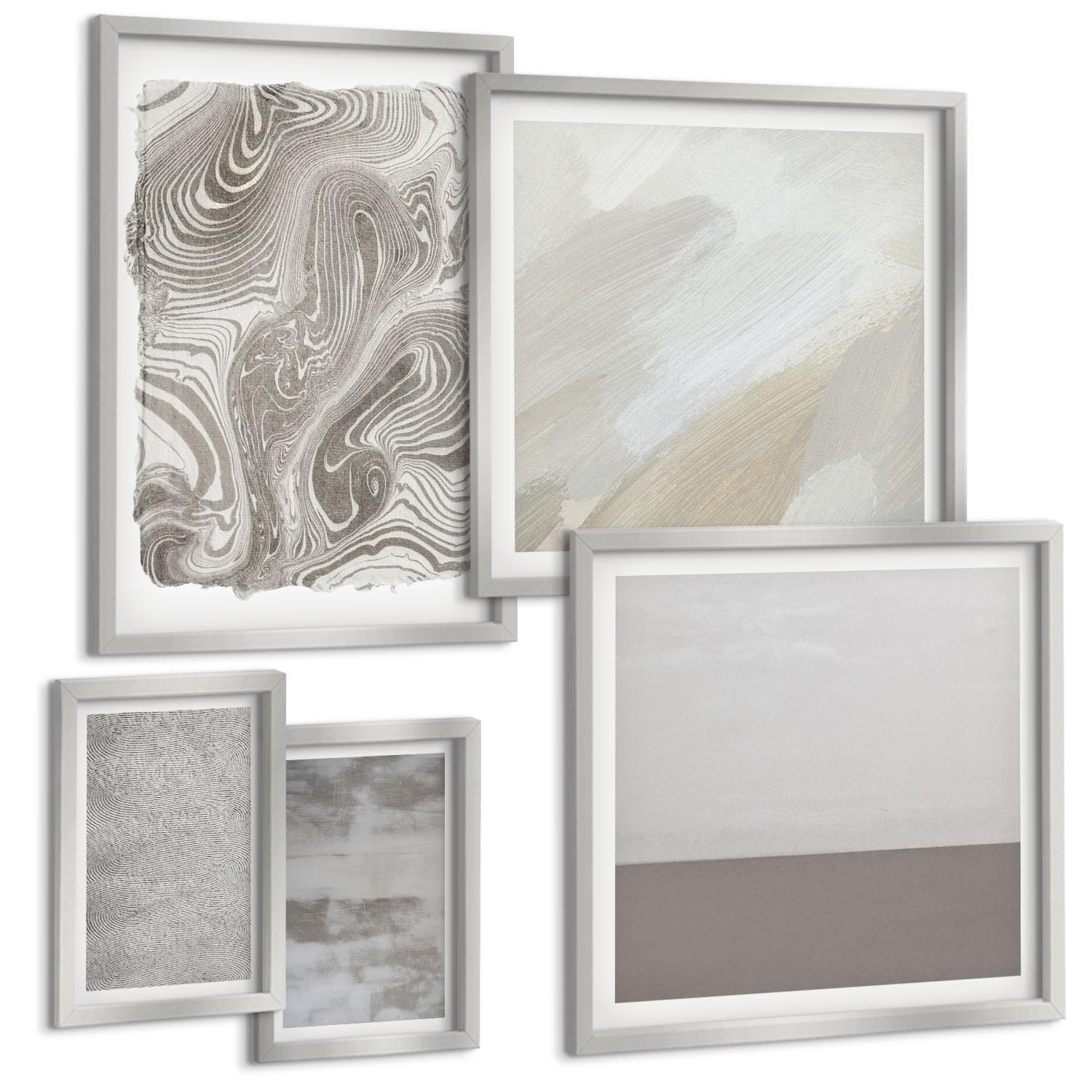 BILDER SET 5er Set - 50x50 cm & 20x30 cm & 40x60 cm Silberner Rahmen - Industriedesignstrukturen - Silberfarben, Kunststoff (40/60cm) - TULUP